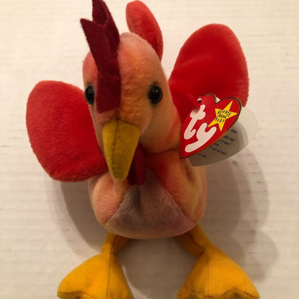Ty new beanie baby Strut the rooster 1996 with errors